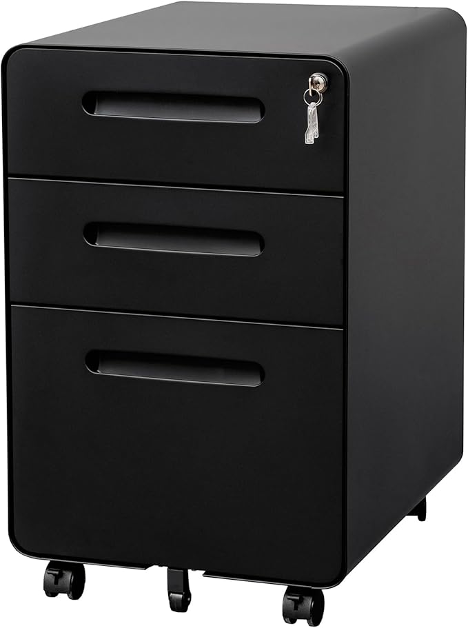 3 Drawer File Cabinet with Lock and 4 Keys, Mobile Metal Filing Cabinet by LVSTEEL