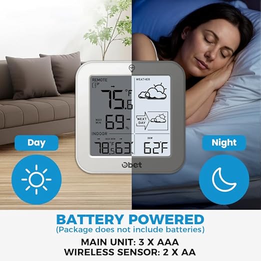 Indoor Outdoor Thermometer Wireless Weather Station, Battery Powered Inside - Image 5