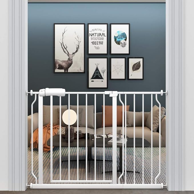 ALLAIBB Extra Wide Pressure Mount Baby Gate Auto Close White Metal Child Dog by ALLAIBB