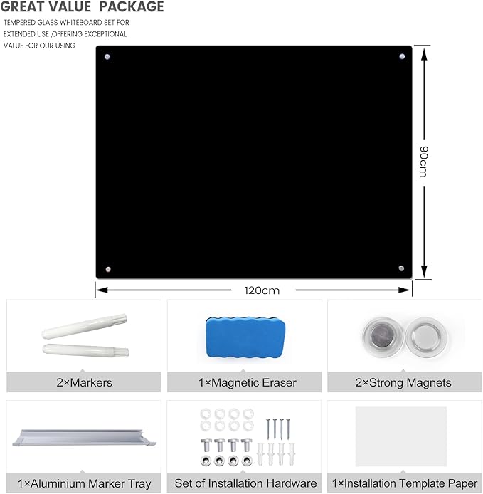 Magnetic Glass Whiteboard 48" x 36" Dry Erase Board Frameless Premium Tempered - Image 4
