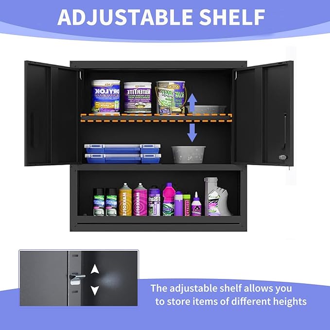 Metal Garage Wall Cabinet with Lock, Wall Mounted Metal Storage Cabinets with - Image 5