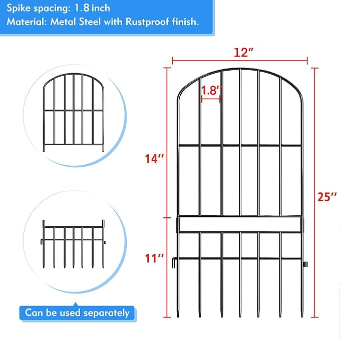 Adavin Animal Barrier Garden Fence, 10 Pack Black 12''L x 25" H no dig Fence - Image 3