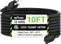 BN-LINK 10ft Outdoor Extension Cord, 12/3 SJTW Heavy Duty Power Cord, 3-Prong by BN-LINK