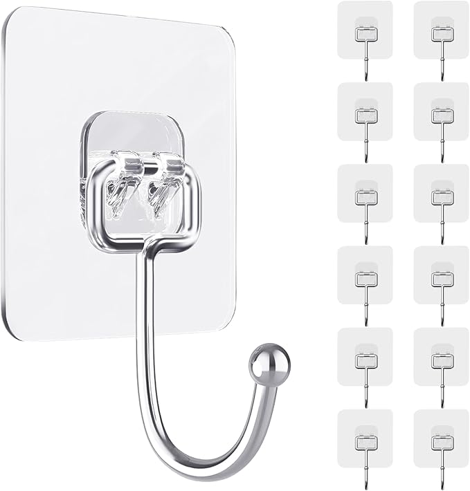 ZESLMG Large Adhesive Hooks for Hanging Wall, 12 Pack Self Sticky Hooks Heavy by ZESLMG