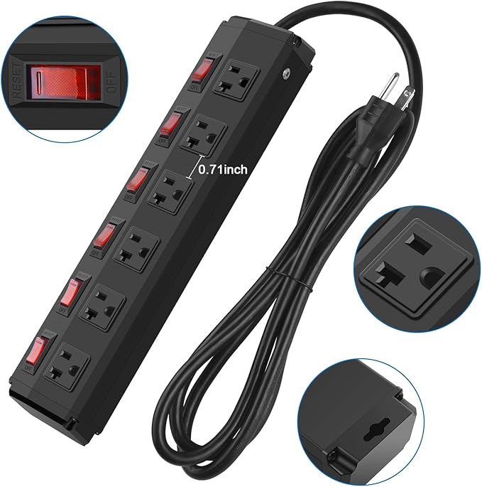 CCCEI Metal Power Strip Individual Switches 6 Outlets, Heavy Duty Power Strip - Image 4