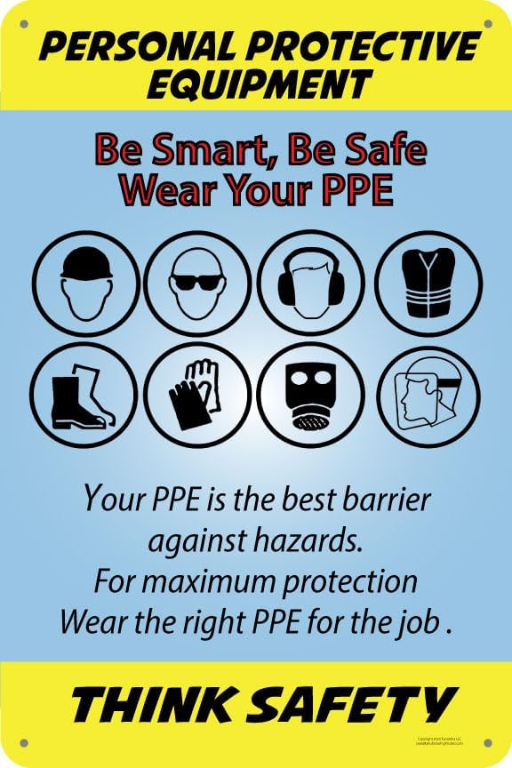 Personal Protective Equipment (PPE), Quality Aluminum Metal Poster Wall Poster Plaque Workplace Decor Indoor Outdoor - 12×8 Inches, Vibrant Color by Lean+Manufacturing+Posters