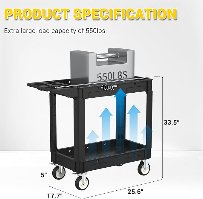 Heavy Service Utility Cart on Wheels, Tool Cart on Wheels, Service Cart - Image 3