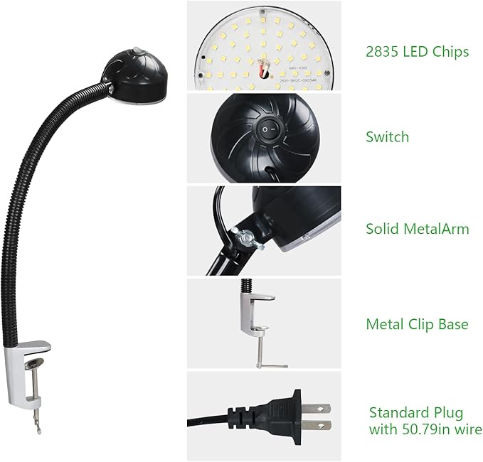 LED Clamp Work Light with Flexible Gooseneck, 20W 2000 Lumens 6500K 110V US Plug - Image 4