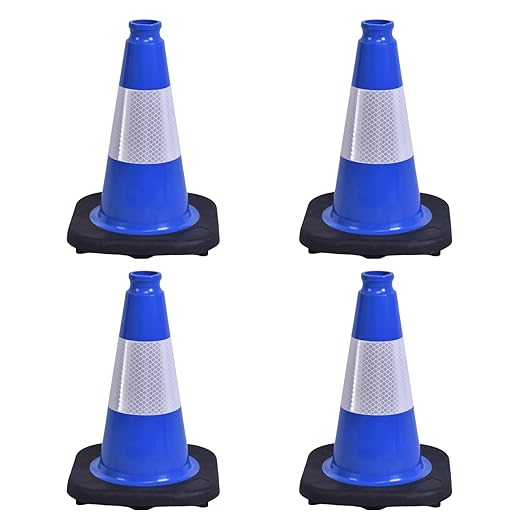 4 Pack 12 Inch Blue PVC Traffic Cones Black Base, Sport Training Cones by OranclUS
