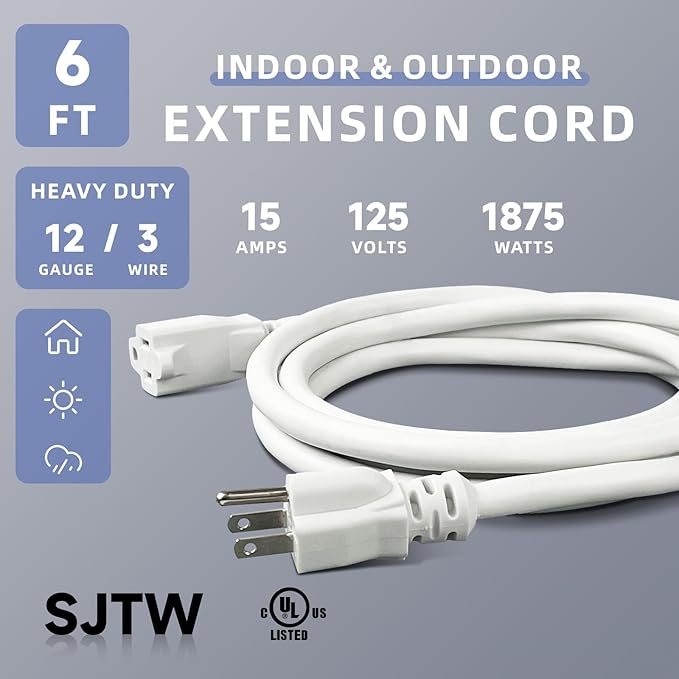 EP 6 Ft Outdoor Extension Cord, 12/3 SJTW Heavy Duty Extension Cable - Image 2