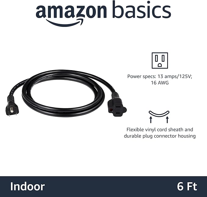 Amazon Basics Extension Cord, 13 Amps, 6 Foot - Image 2
