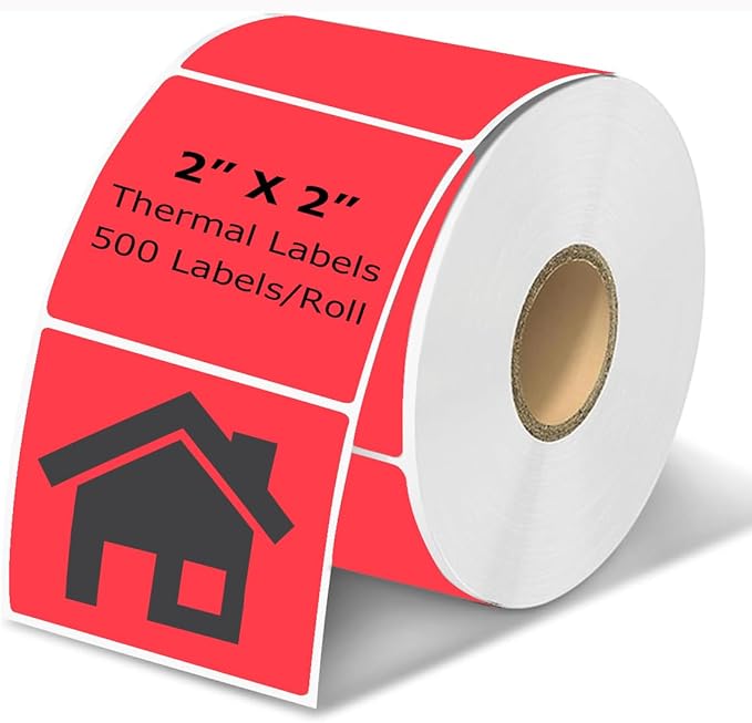 2" x 2" Thermal Labels Stickers Red, Square Thermal Shipping Stickers by BriCabel
