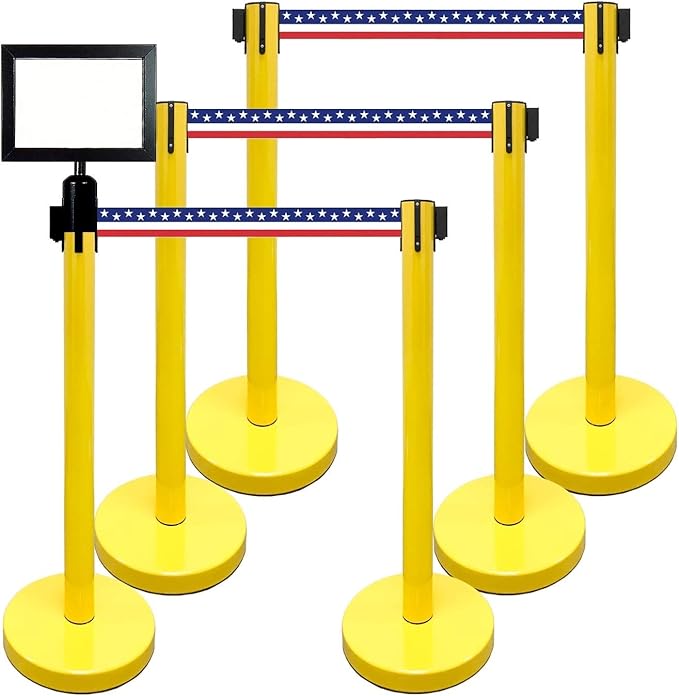 Retractable Stanchion, 6 SPECIALTY Posts + Signframe by VIP+Crowd+Control
