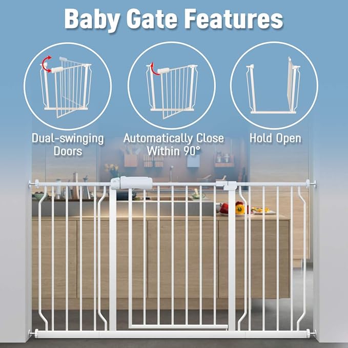 ALLAIBB Narrow Walk Through Baby Gate Auto Close Tension White Metal Child Pet - Image 4