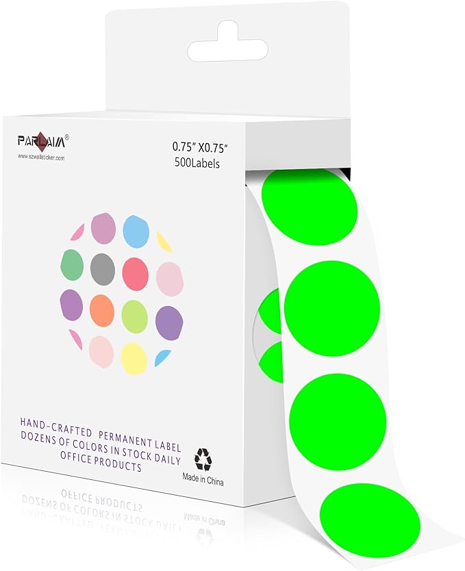 PARLAIM 3/4 Inch Color Coding Label Stickers, Fluorescent Green Adhesive Round by PARLAIM
