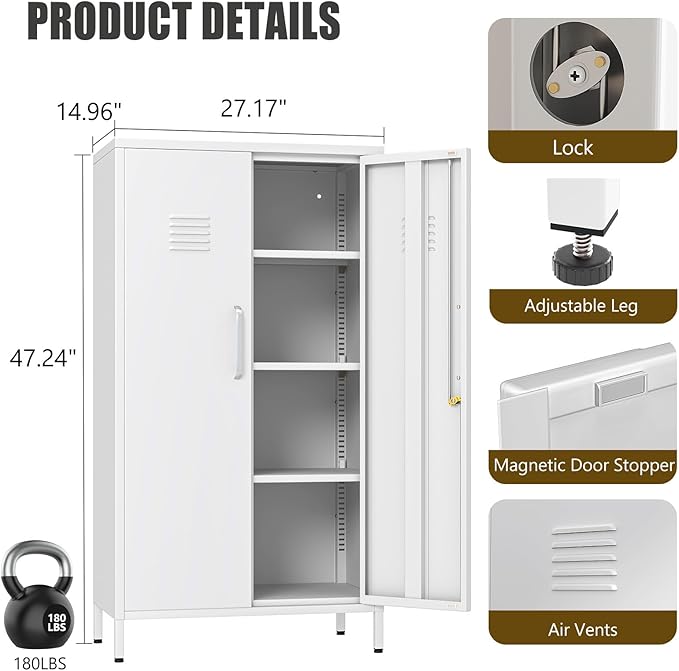 White Metal Locker Cabinet, Vertical Steel Storage Cabinet - Image 3