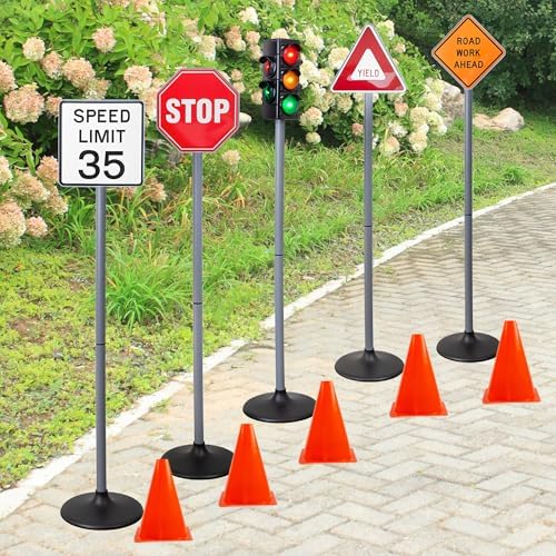 Attatoy Large Traffic Signs Playset (32pc Set), 42in Tall Street Sign and Traffic Light Set for Play with Ride-On Cars and Vehicles - Image 2
