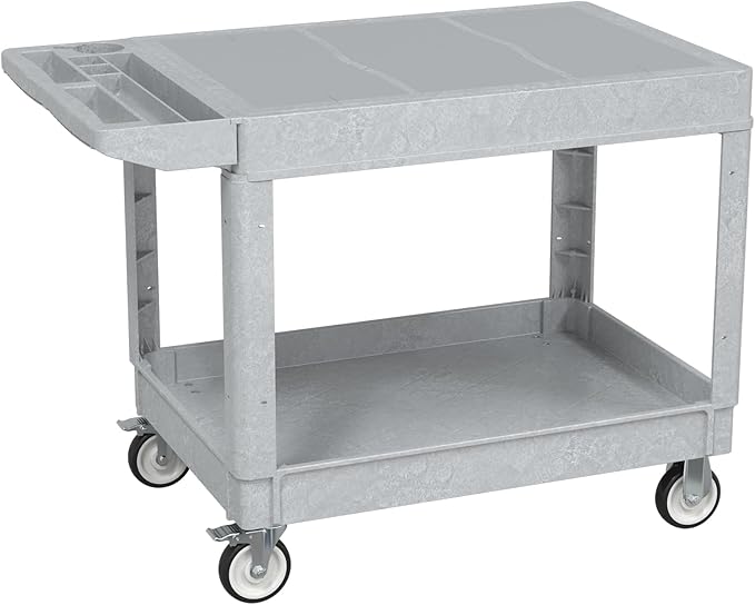 Utility Cart on Wheels, 2 Shelf Heavy Duty Large Flat Top Rolling Cart by Xalvora