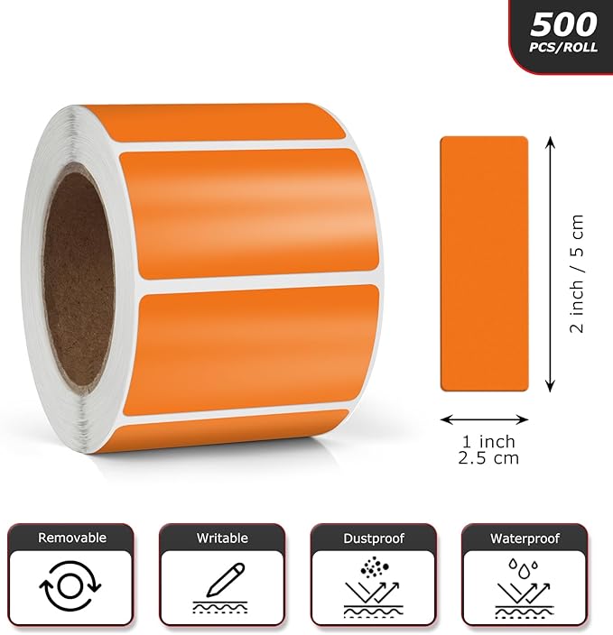 Orange Rectangle Stickers 2 x 1 Inch Color Coding Labels Vinyl Roll - Image 4