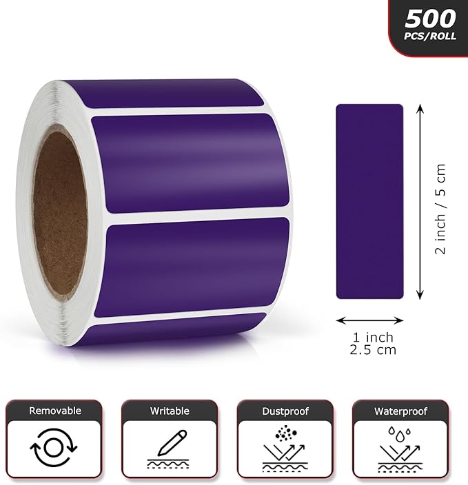 Purple Rectangle Stickers 2 x 1 Inch Color Coding Labels Vinyl Roll - Image 4