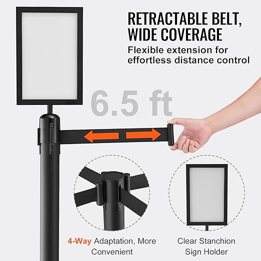 VEVOR Crowd Control Stanchions, Carbon Steel Baking Painted Stanchion Queue Post - Image 4