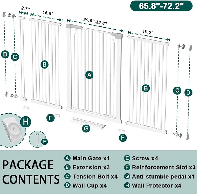Fairy Baby 40.5" Extra Tall Baby Gate No Drill, 65.8"-72.2" Extra Wide Large - Image 2