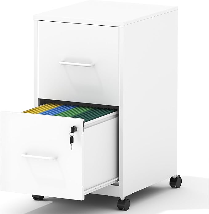 2 Drawer Mobile File Cabinet, Metal Under Desk Filing Cabinet by BIZOEIRON
