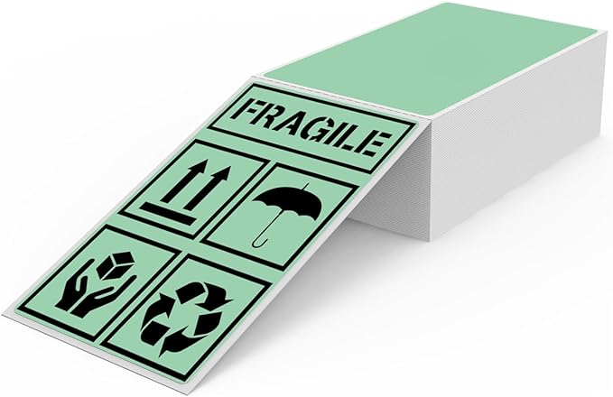 Green Thermal Labels 3 × 5 Inch Vinyl Self-Adhesive Fanfold Direct Shipping by YIKIADA