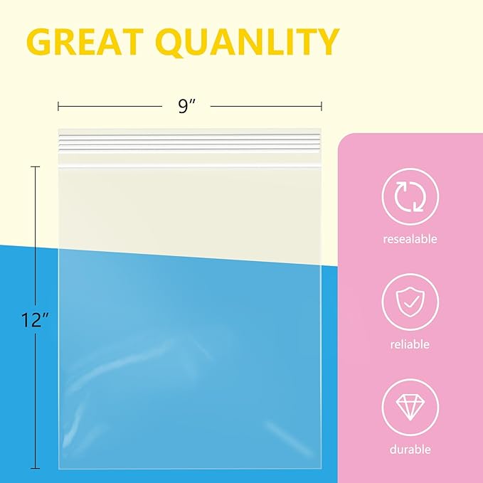 iMailer - 500 Pcs- 9" x 12" Clear Zip Bags - Reclosable Plastic Zip Poly Bags - Image 2