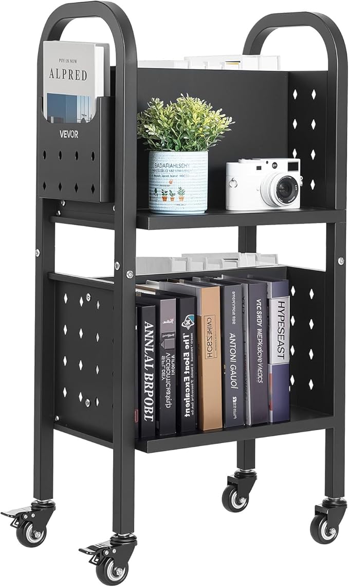VEVOR Rolling Library Book Cart, 150 lbs Capacity, 17.7 x 13.0 x 34.6-Inch by VEVOR