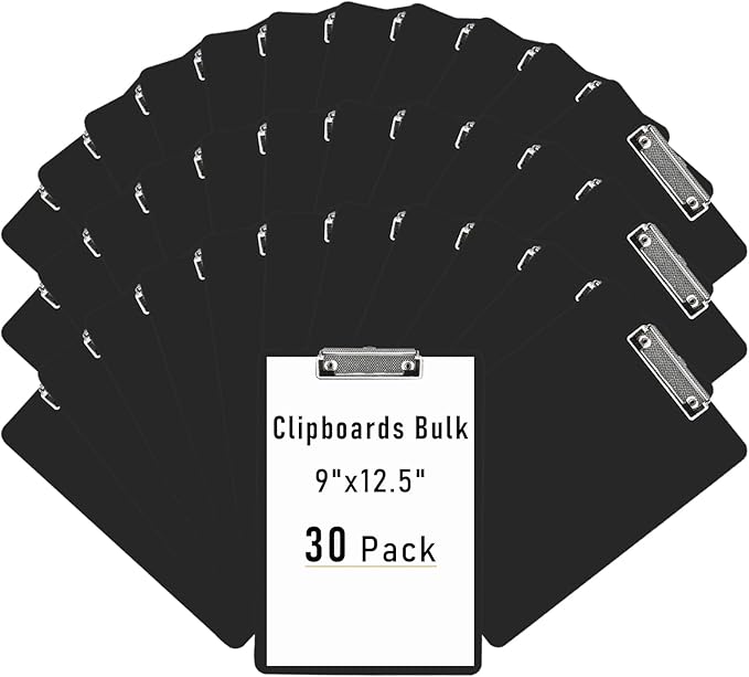 MIVIDE 30 Pack Black Clipboards, Plastic Office Clipboard 12 x 8.7 Inch Letter by MIVIDE