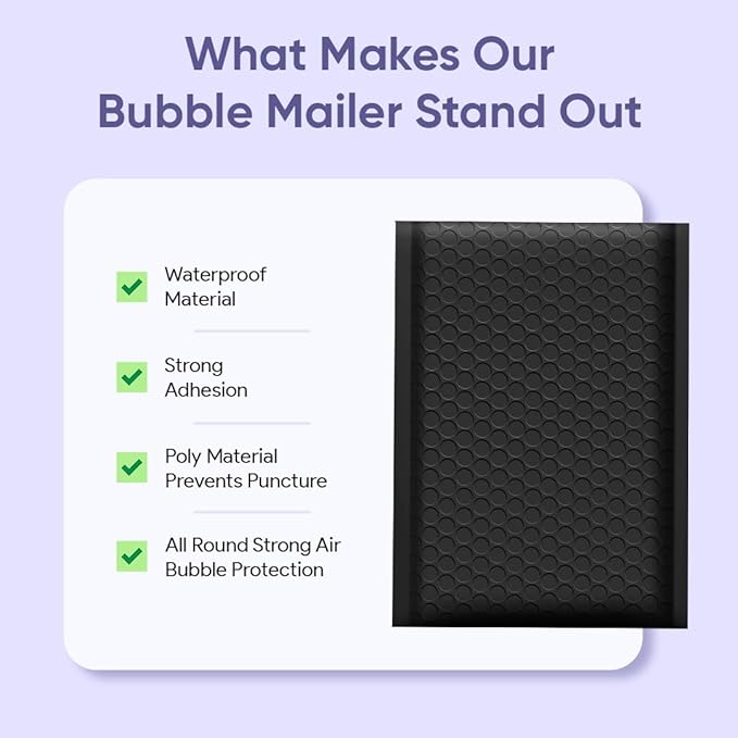 Black 9.5x14.5 Inch Poly Bubble Mailers #4 | Self Seal Large Padded Envelopes | - Image 6
