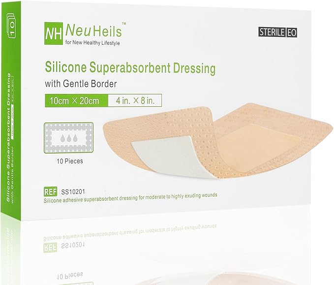 NeuHeils Silicone Super Absorbent Wound Dressing, 4x8 Inch, 2x6 Inch Absorbent by NeuHeilsWoundSkinCare