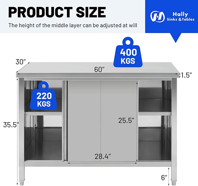 Hally Stainless Steel Cabinet, Large Storage Cabinet, Metal Table - Image 2