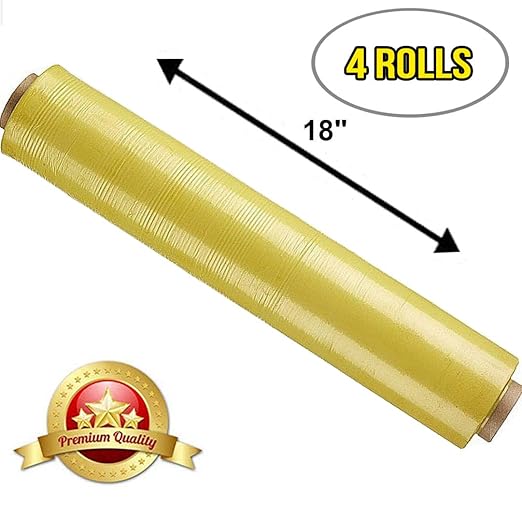 APQ 4 Rolls of Blown Hand Stretch Film 18" x 1500'. Yellow Hand Stretch Wrap - Image 4