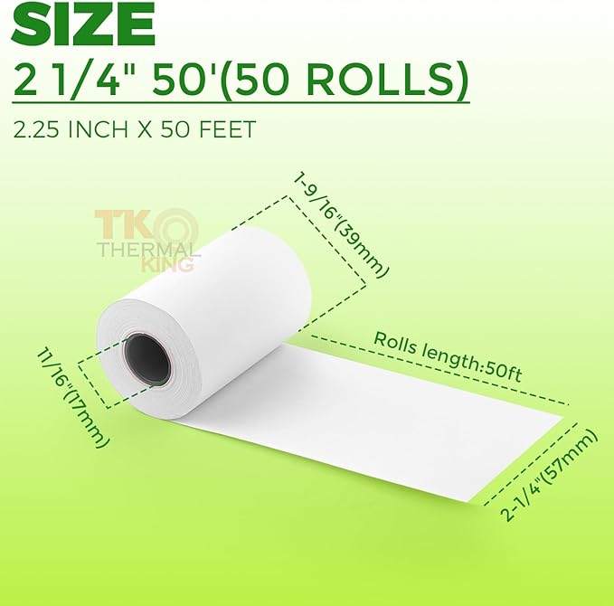 2 1/4" 50' feet White Paper Cash Register POS Receipt, Fits All Credit Card - Image 4