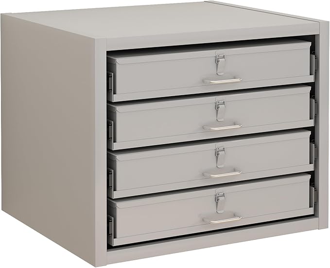 Steel Compartment Box Slide Rack, 4 Divider Scoop Boxes, Cold-Rolled Steel by Hymula