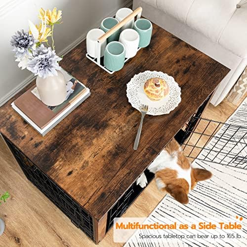 HOOBRO Dog Crate Furniture, 32.5" Medium Dog Kennel Indoor, Wooden Cage with Pull-Out Tray, Double Doors Pet House Side End Table for Medium/Small Dogs, Rustic Brown BF802GW03G1 - Image 3