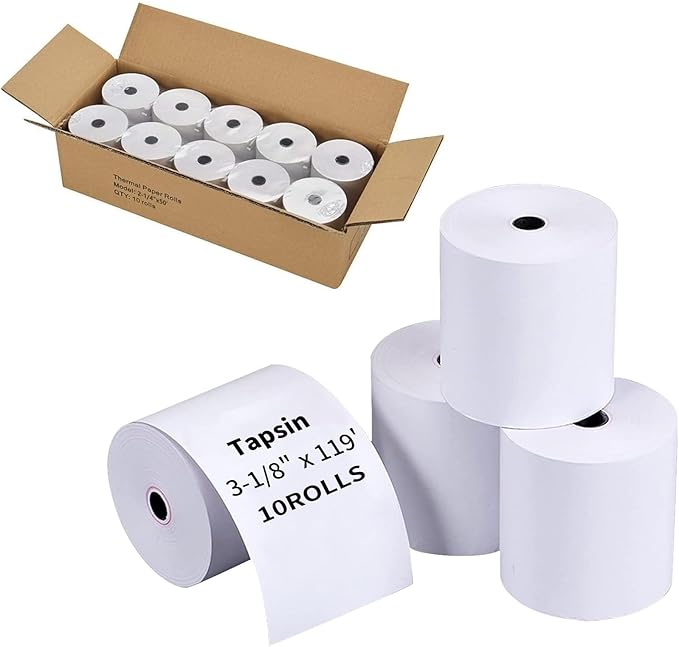 3-1/8" x 119' Thermal Receipt Paper, Pos Receipt Paper, Cash Register Rolls by TAPSIN
