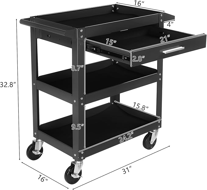 TUFFIOM 3 Tier Rolling Tool Cart - Image 4