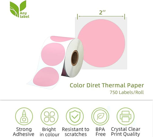 2" Pink Circle Direct Thermal Labels, Self-Adhesive Round Direct Thermal - Image 2
