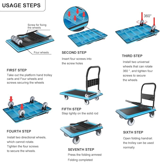 WUD Push Cart, Folding Mobile Platform Trolley, Thickened and Reinforced - Image 7
