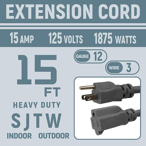 15 FT 12 Gauge Extension Cord Outdoor, Heavy Duty Weatherproof & Flame - Image 2