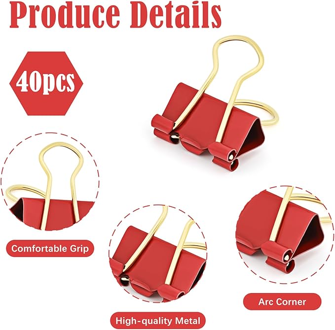 BAYTORY 40Pcs Binder Clips Colored, Christmas Binder Clips Assorted Sizes - Image 4
