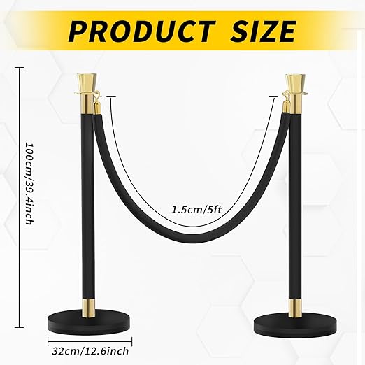 Black Stanchion, 5 ft Black Velvet Rope Red Carpet Ropes and Poles, Stainless - Image 4