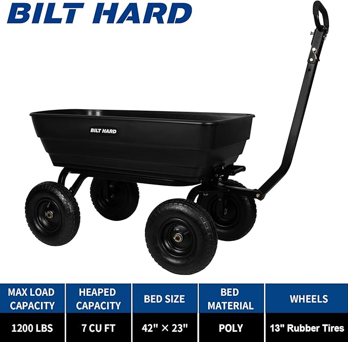 BILT HARD 1200 lbs 7 Cu Ft Poly Garden Dump Cart - Image 2