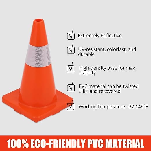 20 Pack Traffic Safety Cones 18 Inch, PVC Orange Safety Cones - Image 3