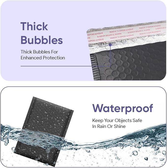 Black Small Bubble Mailers 4x8 Inch #000 | Thick Padded Poly Mailer Envelopes | - Image 5