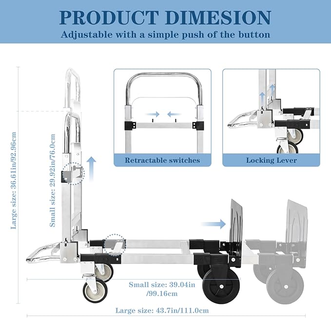 600-Pound 4-Wheel Folding Hand Truck/Cart, Heavy-Duty - Image 3