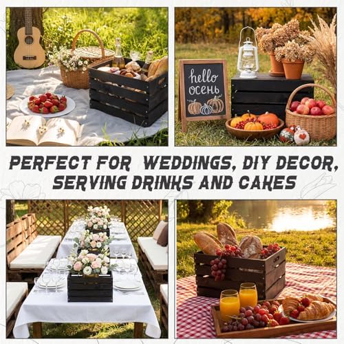 Weysat 3 Pack Large Wood Crates Box for Storage 16 Inch Unassembled Wooden Milk Crates with Handles Decorative Nesting Box for Display Unfinished Rustic Decor DIY Office Home Retail Art(Black) - Image 5